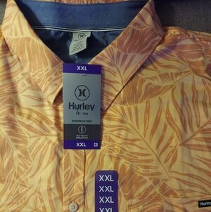 Hurley XXL Orange Palm Print Button-Up Shirt